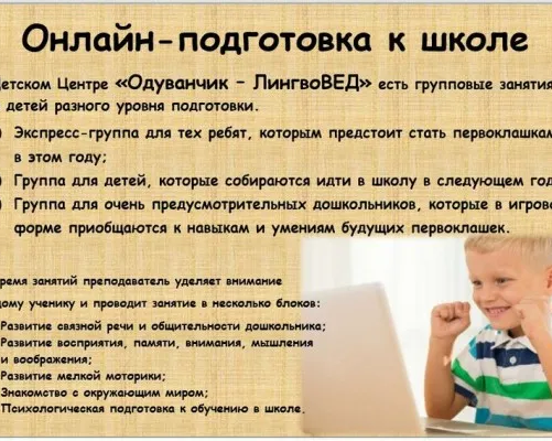Онлайн-занятия по подготовке к школе и развивающие занятия